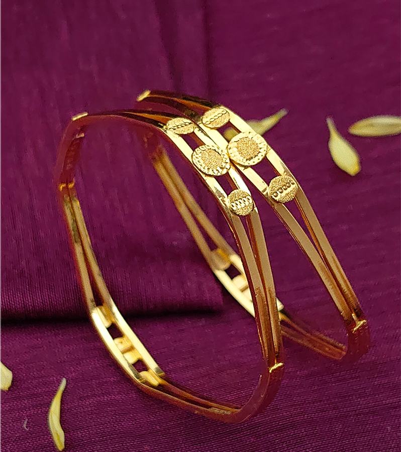 Pretty Copper-Based Gold Bangles with Etched Disk Motifs