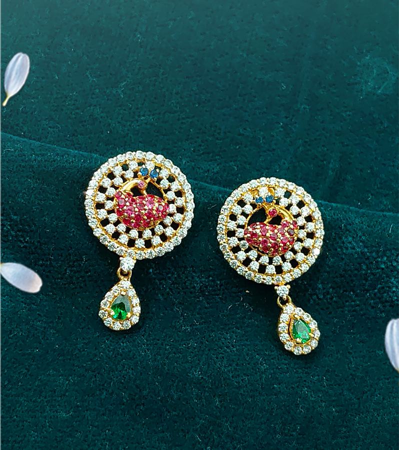 Sparkling Gold Earrings with Colourful Stones