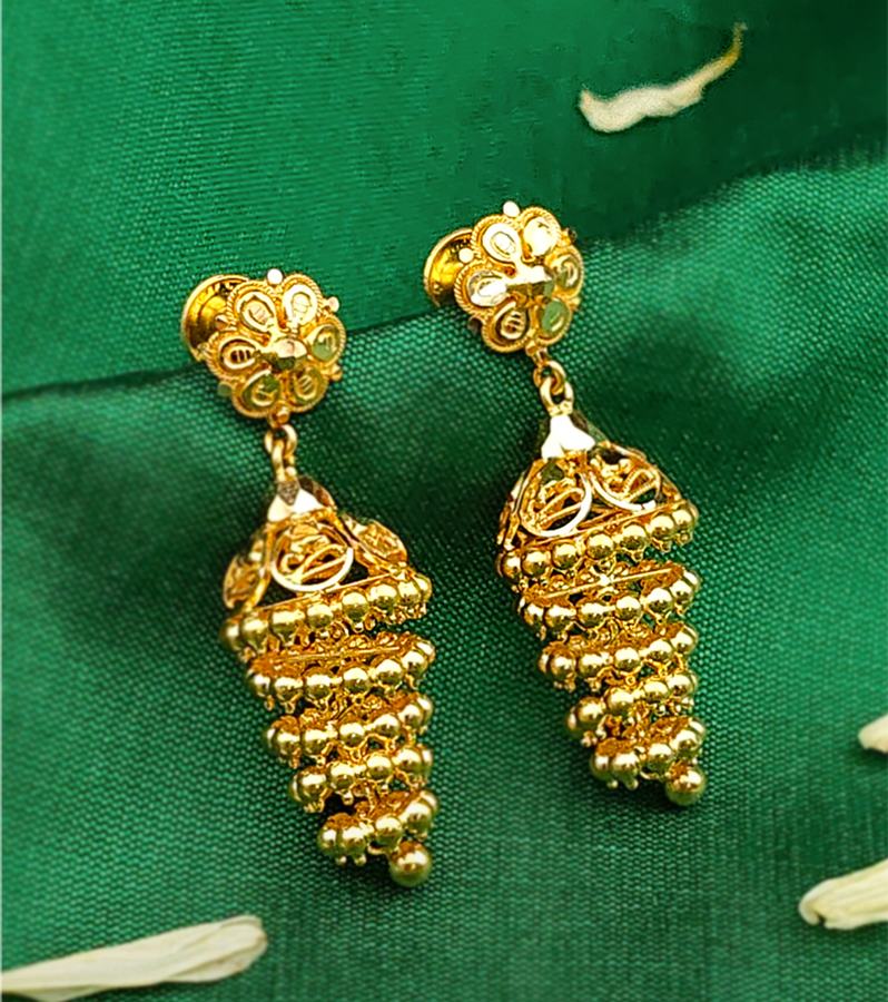 Ornate Adukku Jhumka with Intricate Bead Work