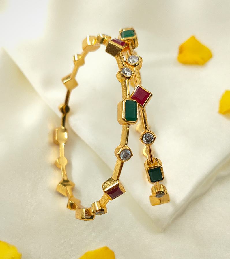 Gold Plated 3 Stone Radiant Bangle