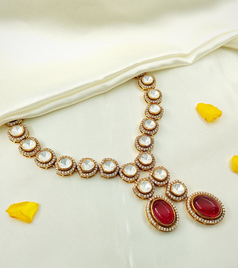Ruby Red & White Kundan Necklace