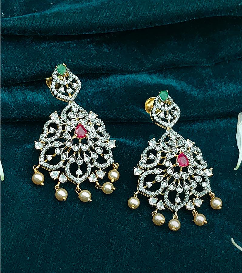 Ornate Floral Earrings with Pearls & Diamonds