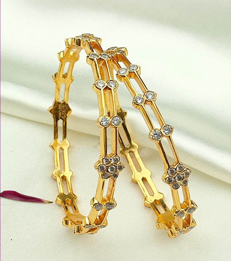Elegant Bangles with Floral Vine Pattern & Stones