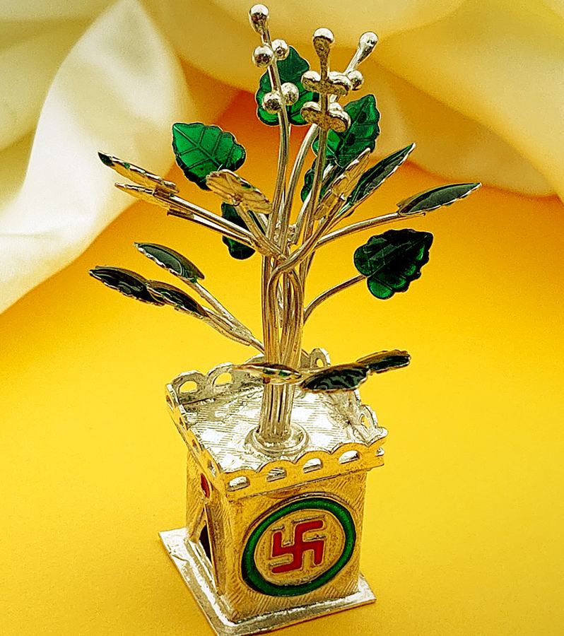 Traditional and Devotional Silver Tulsi Vrindavan