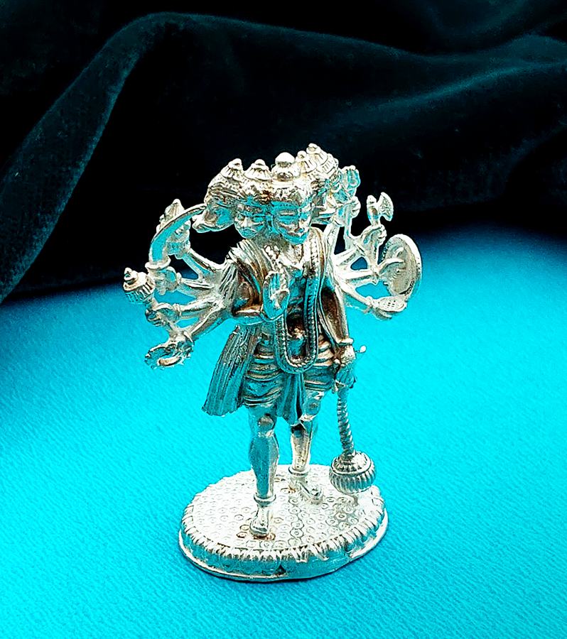 Divine Ornate Silver Panchmukhi Hanuman Murti