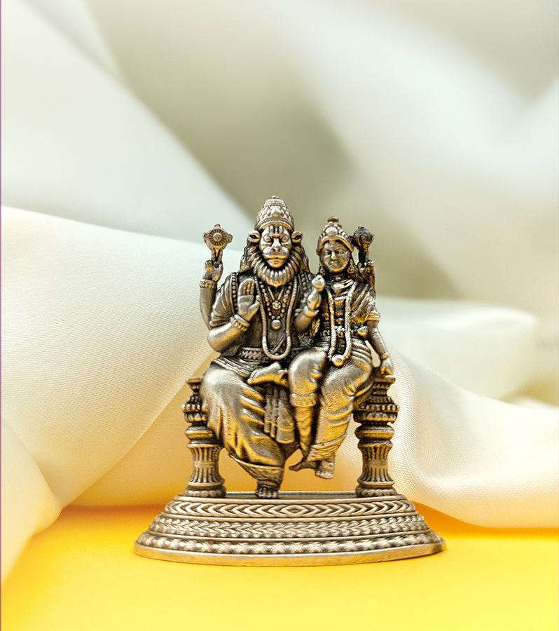 Handcrafted Antique Silver Lakshmi Narasimha Swamy Idol