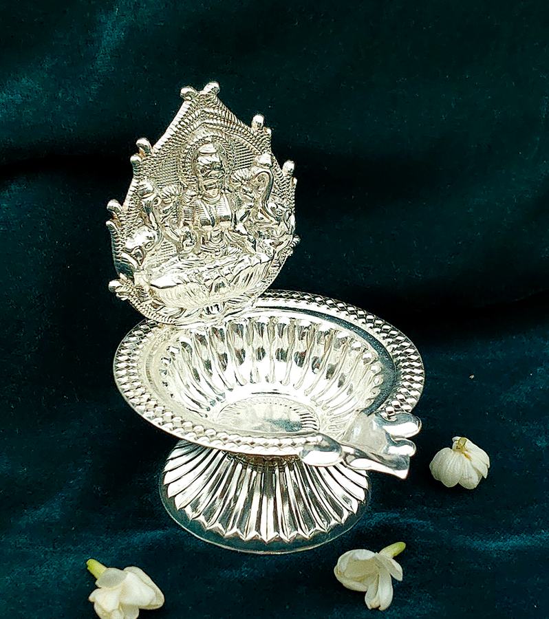 Divine Royal Silver Lakshmi Kamakshi Diya