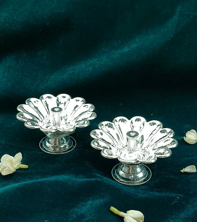 Elegant Lotus Flower Shaped Silver Diyas