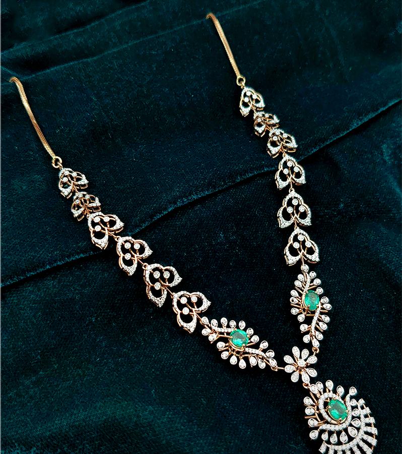 Floral Diamond & Emerald 18KT Gold Necklace