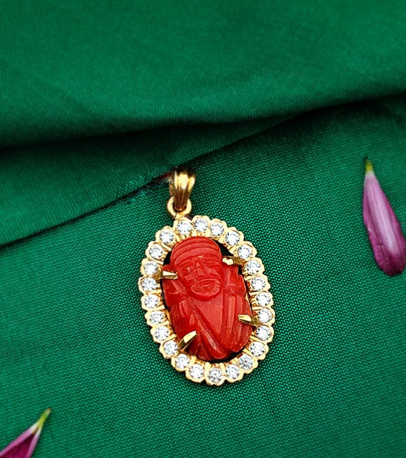 Ornate Red Coral Sai Baba Locket