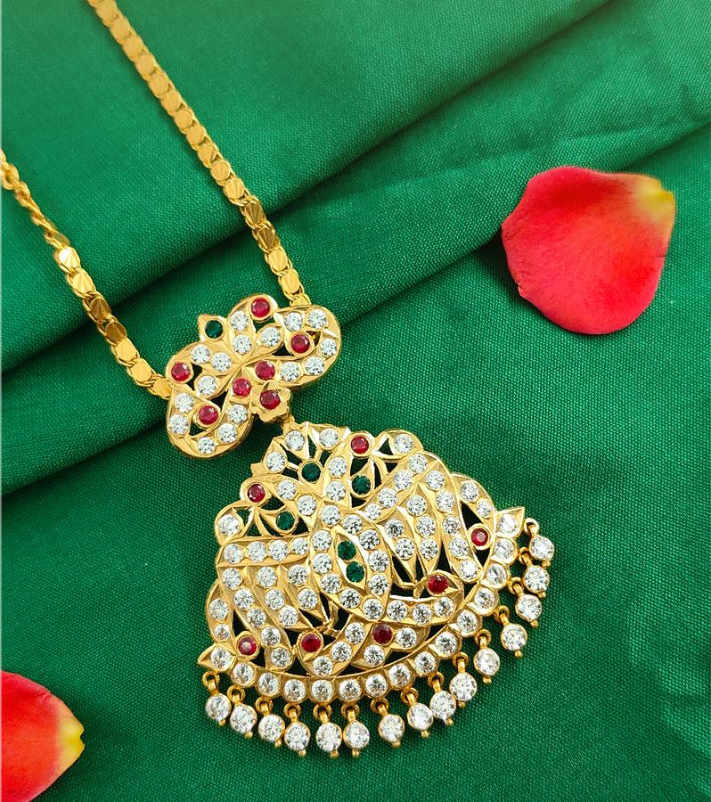 Gandaberunda Gold Pendant with Diamonds & Colourful Stones