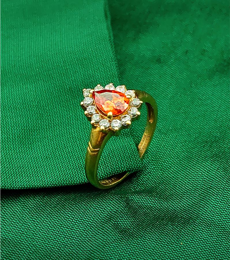 Artisanal Gold Ring with Diamonds & Orange Sapphire