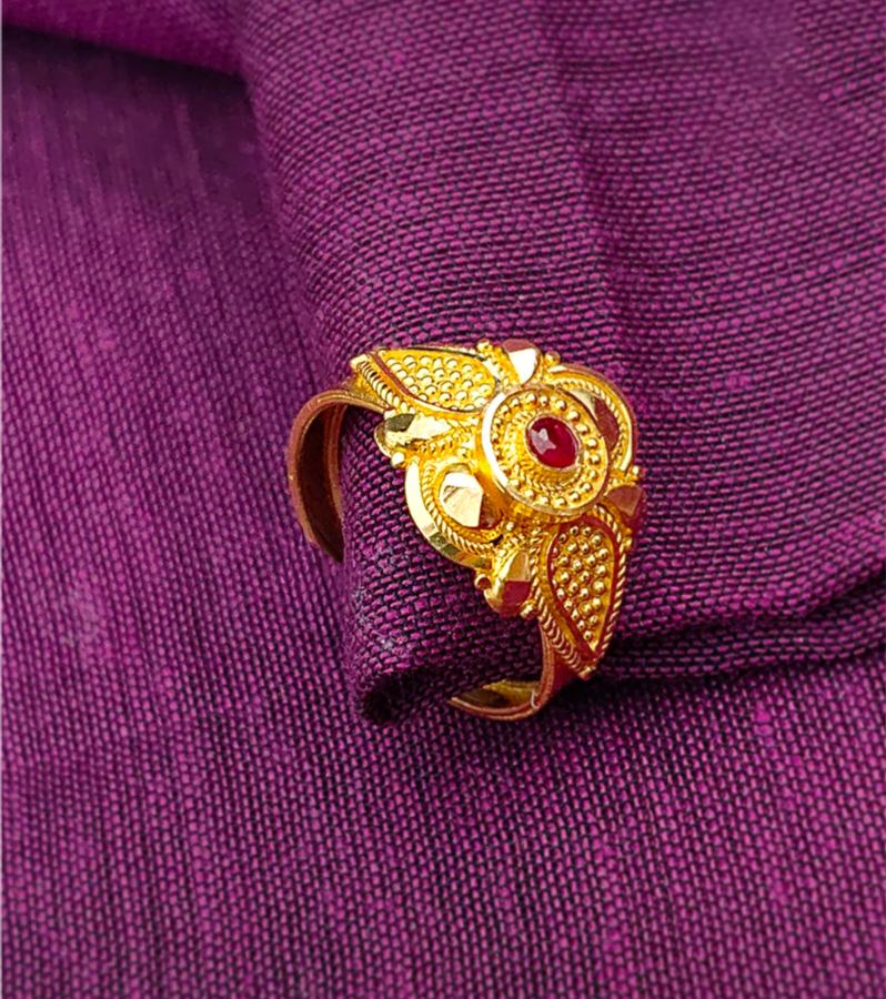 Traditional Gold Ring with Floral & Mango Motif