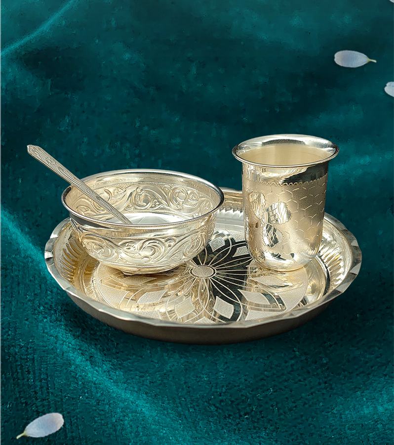 Silver Baby Thali/Dinner Set for Their First Annaprashan