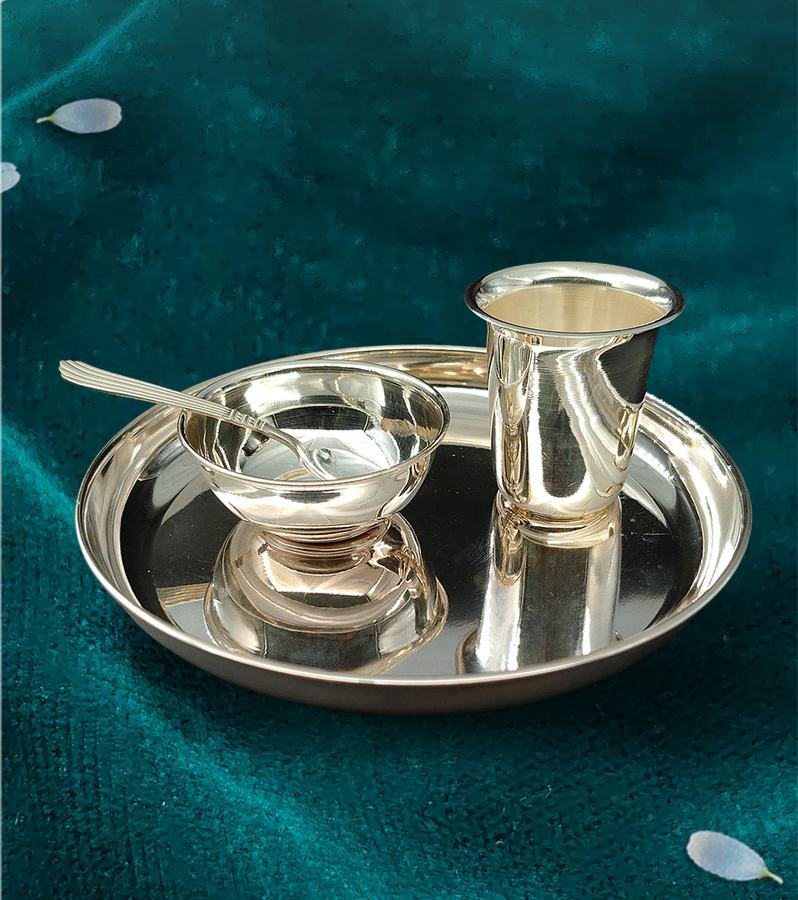 Silver Baby Thali/Dinner Set for Their First Annaprashan II