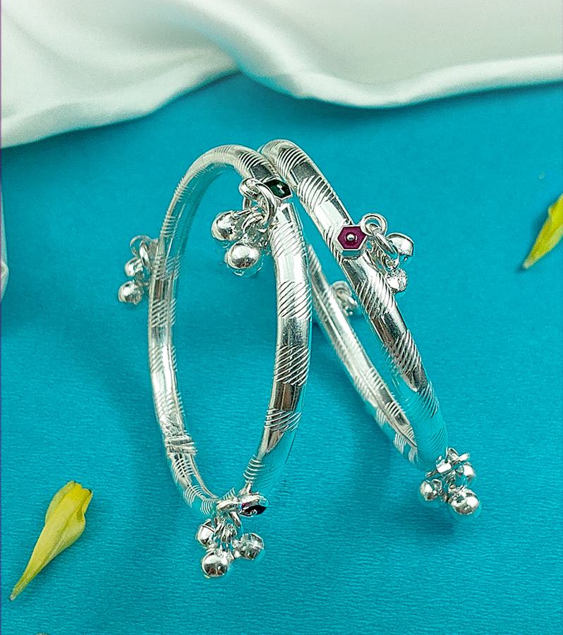 Beautiful Silver Baby Bangles or Anklets with Tinkle Bells