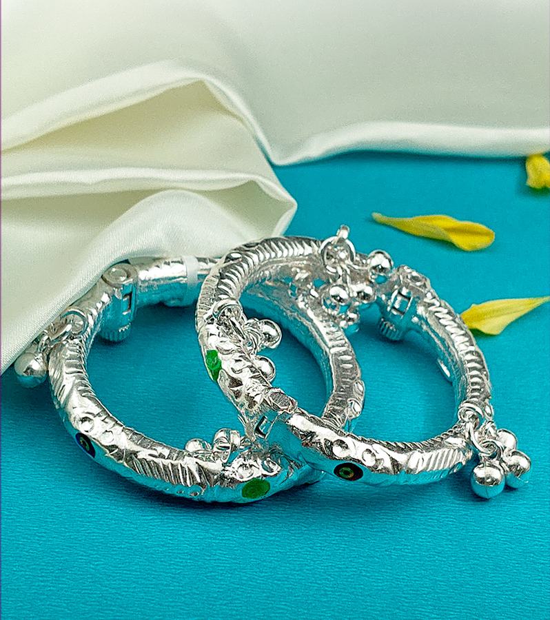 Ornate Silver Baby Kada/Anklets with Tinkle Bells